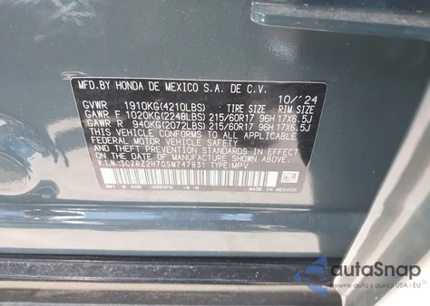 2025 Honda Hr-V Awd Ex-L z USA, uszkodzony, nr VIN 3CZRZ2H70SM747831